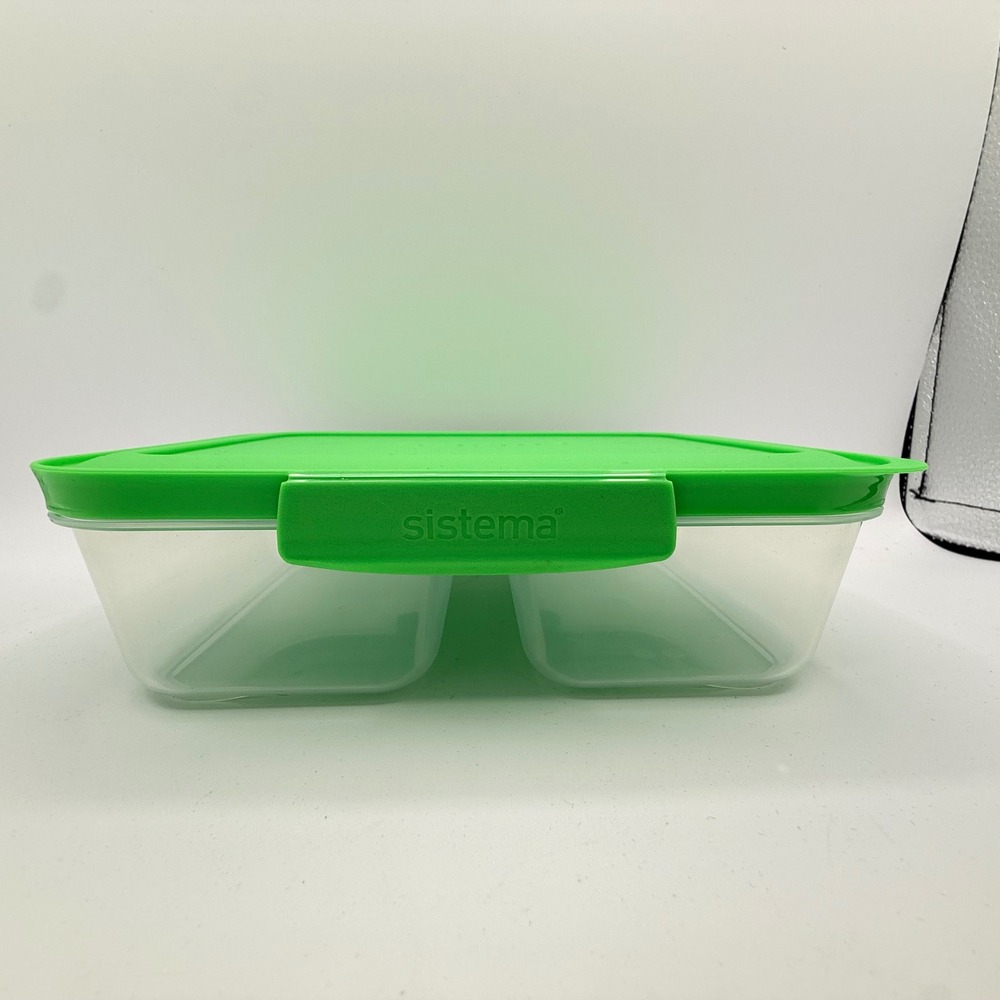 Sistema Klip It Food Storage Container 870ml Green Dual Compartment BPA Free